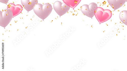 Banner realistic heart balloons valentine isolated element vector illustration for holiday party, celebration