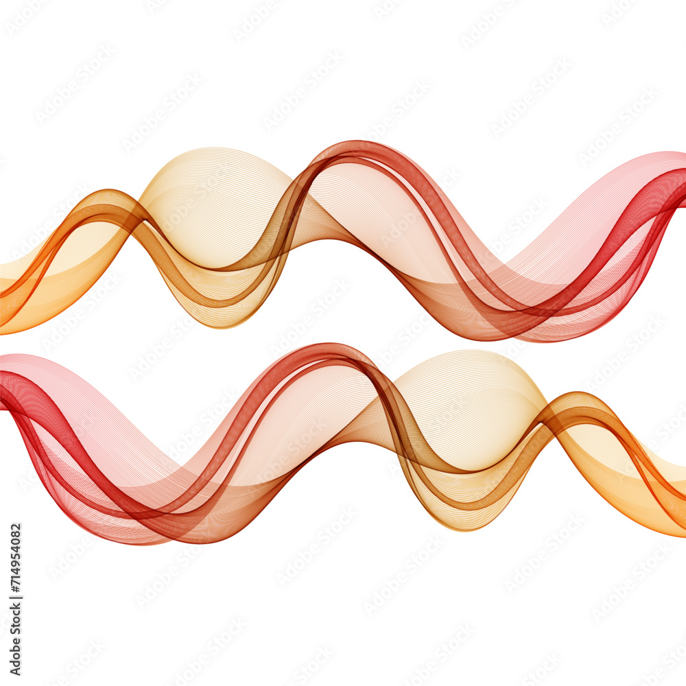 Orange red wave lines on a white background, two transparent waves Orange red wave lines on a white background, two transparent waves