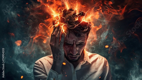 A man with a headache Generative AI photo