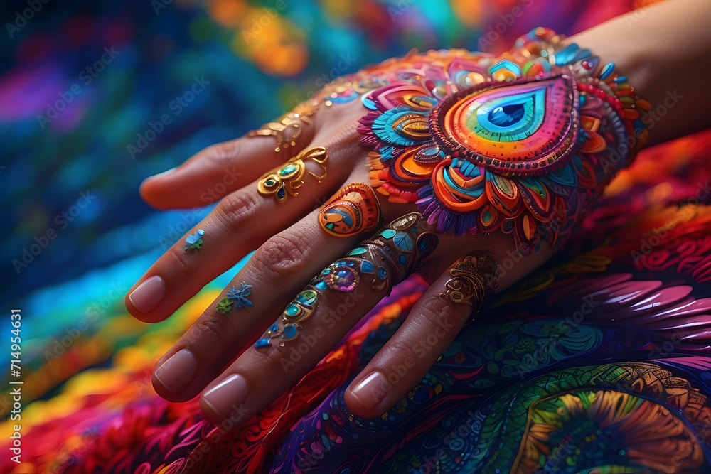 Psychedelic Hand: Mesmerizing Colors, Intricate Patterns.