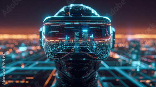 Virtual Reality Concept, Immersive Internet Experience, Futuristic Goggles, Digital Twin as Holographic Projection, Digital Physical Augmented, Entertainment, Cyberspace, Future photo