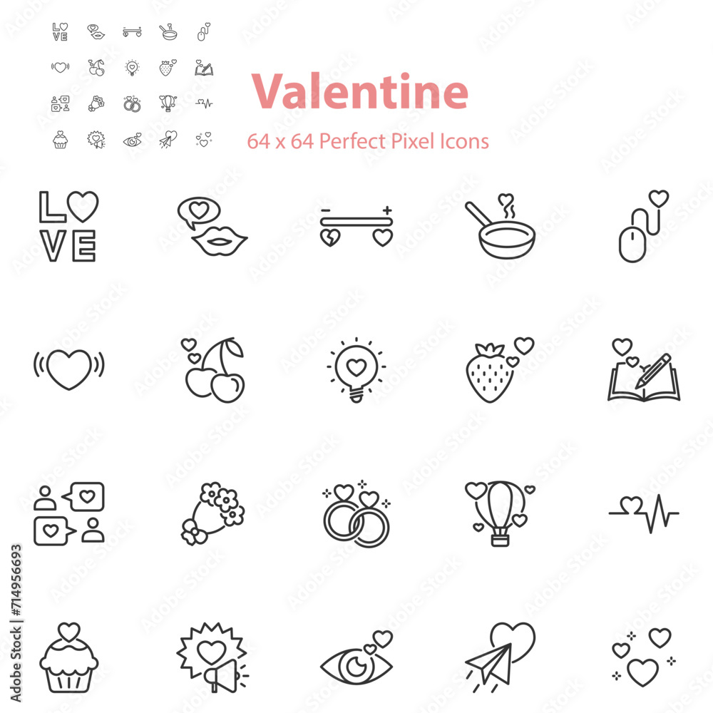 set of valentine icons, love and romance set of valentine icons, love and romance