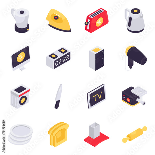 Set of Kitchen Utensils Isometric Icons

