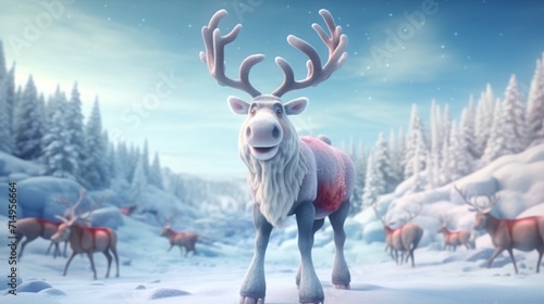 3d cute jolly reindeer standing in a winter wonderland © Abonti