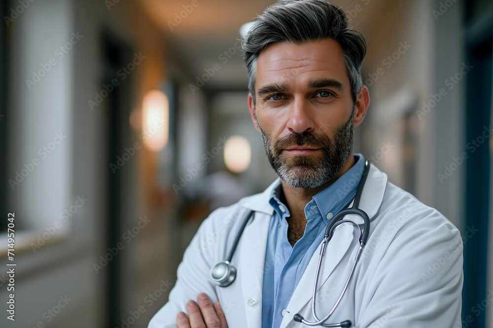 Capture the essence of healthcare with our image showcasing a doctor man wearing a stethoscope in a hospital. A powerful visual of medical expertise and compassionate care. Capture the essence of healthcare with our image showcasing a doctor man wearing a stethoscope in a hospital. A powerful visual of medical expertise and compassionate care.