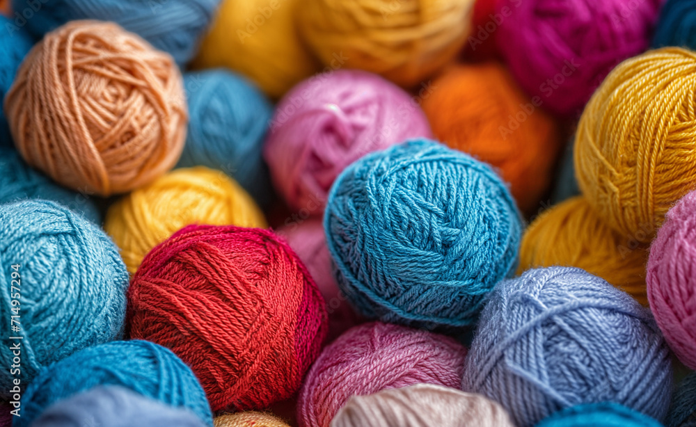 Colorful yarn balls are sitting in a pile. Colorful yarn balls are sitting in a pile.