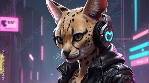 Serval Synthwave Serenity Down Under by Alex Petruk AI GENERATED