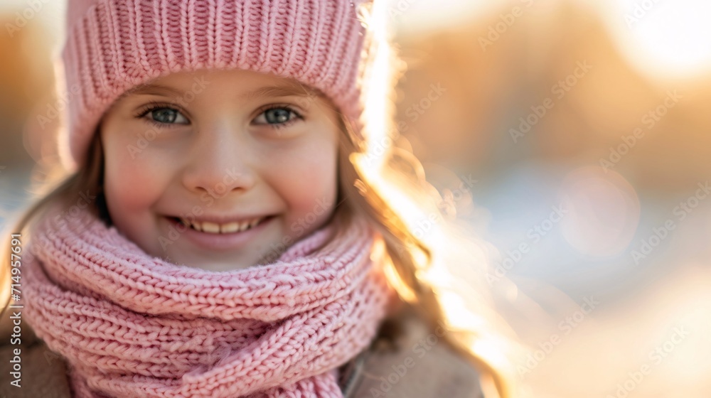 Smiling Little Girl Wearing Pink Scarf Generative AI Smiling Little Girl Wearing Pink Scarf Generative AI