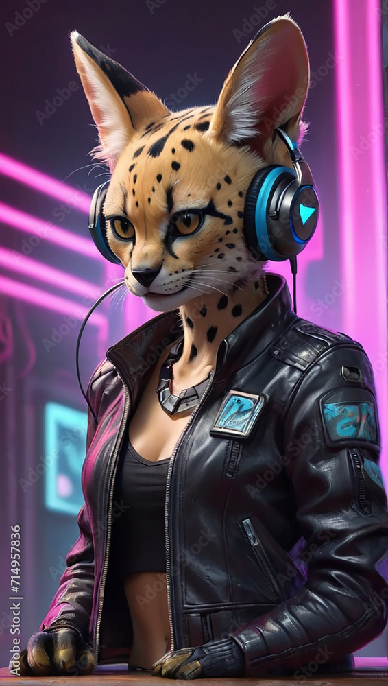 Serval Synthwave Serenity Down Under by Alex Petruk AI GENERATED
