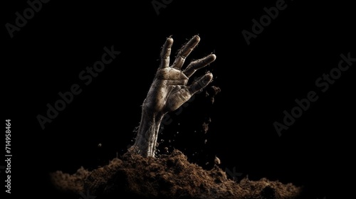 Zombie Hand Coming Out on Soil Isolated