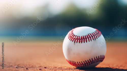 Close-Up of Baseball on the Field with Red Seams