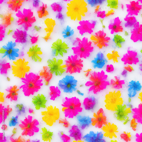 Flowers and ice. Abstract seamless pattern. AI generated.