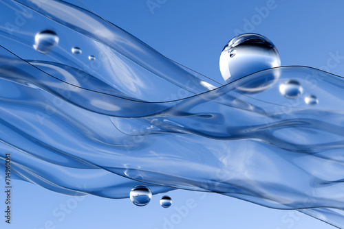 Abstract curves and geometric figure. liquid creative background. glass drops in zero gravity. 3D image. photo