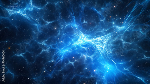 Blue glowing synapses in space