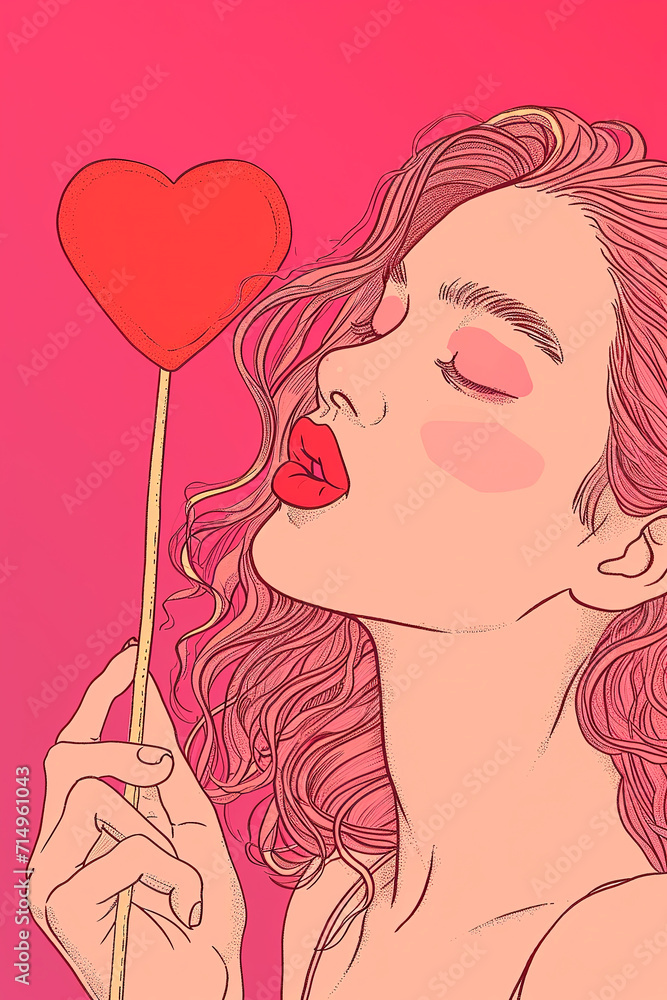 The girl holding a red heart. Valentine's day card. Generative AI The girl holding a red heart. Valentine's day card. Generative AI