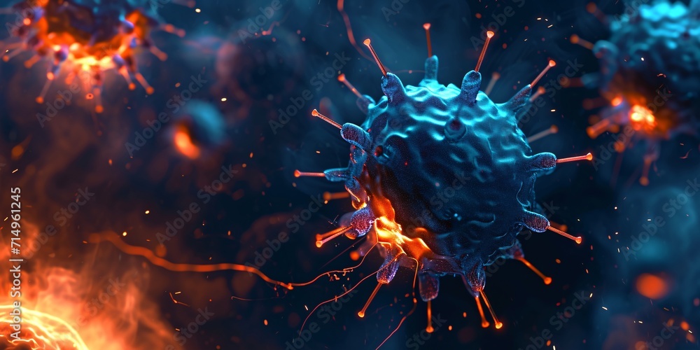 Fototapeta premium A close-up of a blue and orange virus cell Generative AI