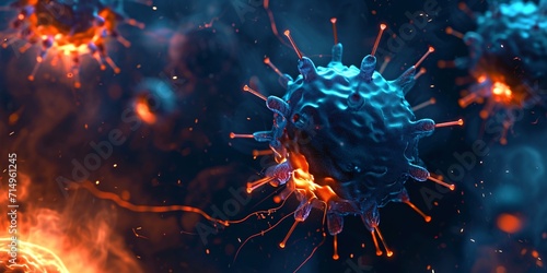 A close-up of a blue and orange virus cell Generative AI