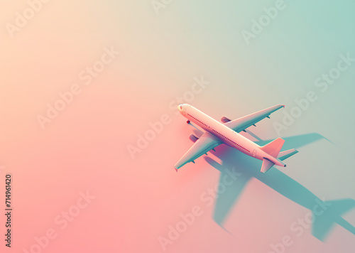 Airplane on a warm gradient background. Vacation, air travel wallpaper