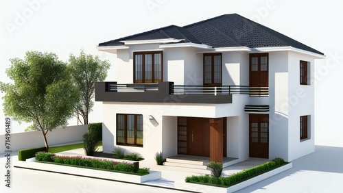 3d illustration of residential building exterior isolated on white background  Real estate concept.