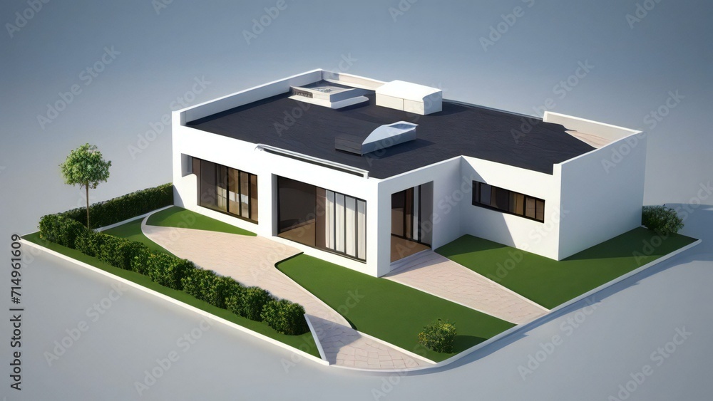 3d illustration of residential building exterior isolated on white background, Real estate concept.