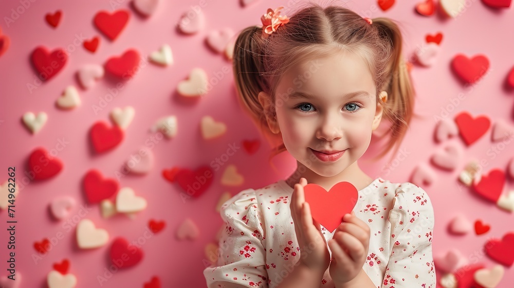 close up portrait of pretty girl with heart shape diy element paper, Valentine's day concept background, generative Ai close up portrait of pretty girl with heart shape diy element paper, Valentine's day concept background, generative Ai