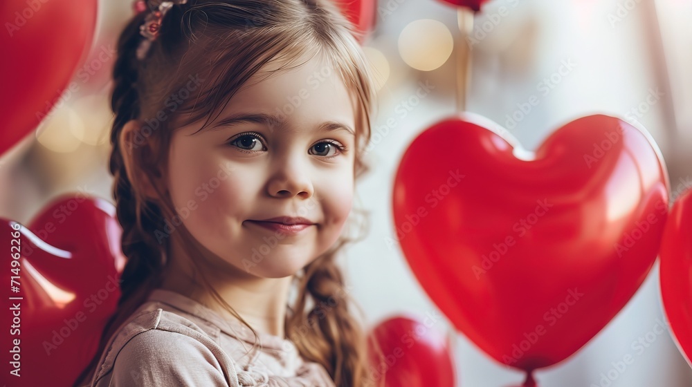 close up portrait of pretty girl with heart shape diy balloons, Valentine's day concept background, generative Ai close up portrait of pretty girl with heart shape diy balloons, Valentine's day concept background, generative Ai