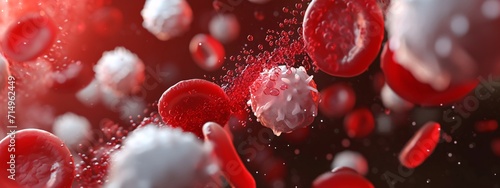 Blood cells and red blood cells in a red liquid Generative AI photo