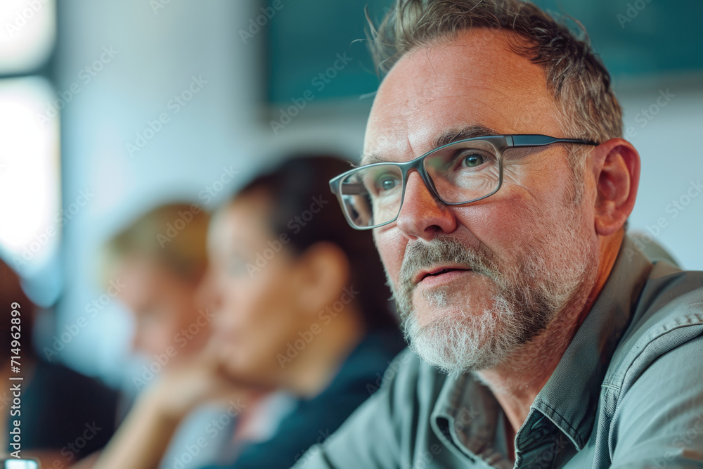 Closeup Portrait of a tech industry mentor in a seminar, discussing innovation, . Closeup Portrait of a tech industry mentor in a seminar, discussing innovation, .