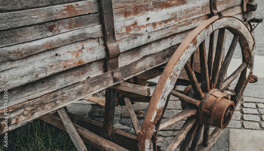 Rustic Vintage Wooden Wagon Wheel - Antique Spokes and Retro Design