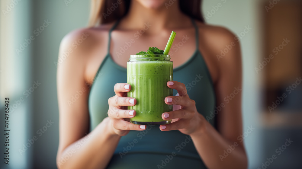 woman with green smoothie woman with green smoothie