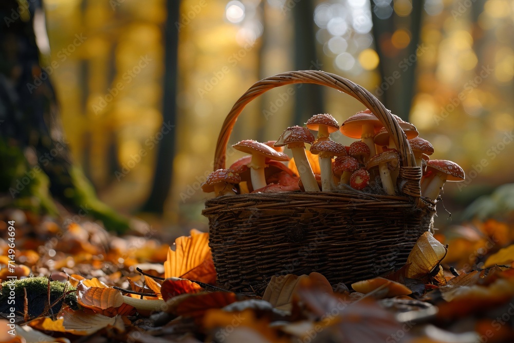 a baskewt full of wild mushrooms a baskewt full of wild mushrooms
