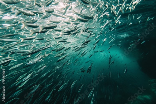 a bank of fish underwater in the sea