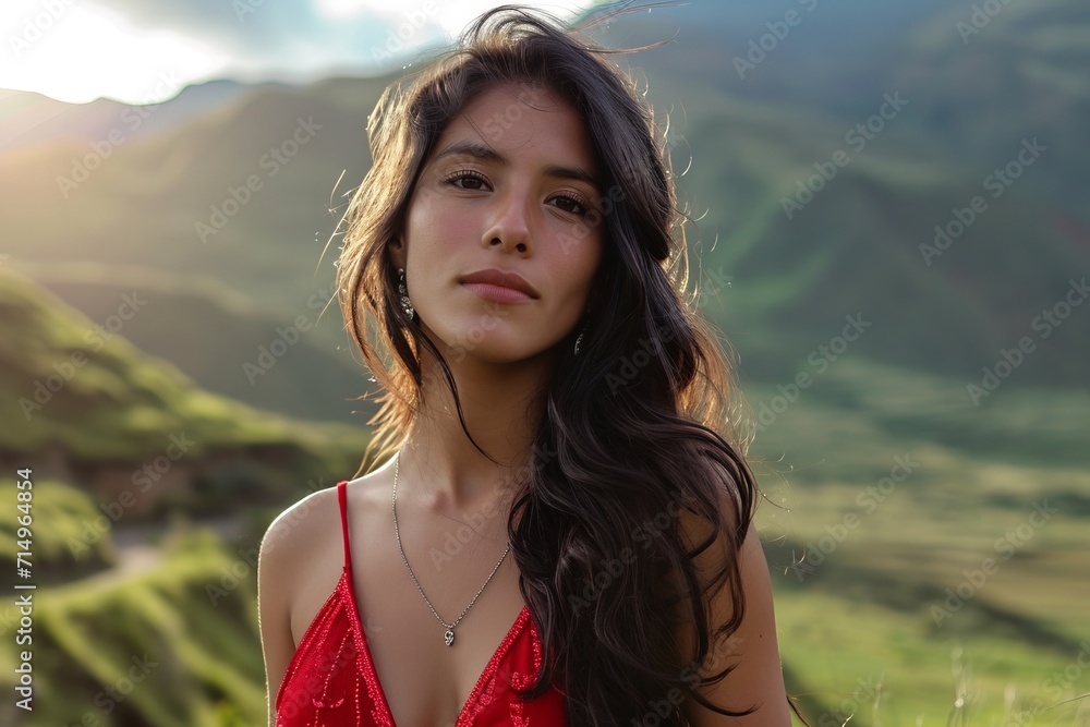 polynesian young woman in a summer dress looking to camera with a smlie