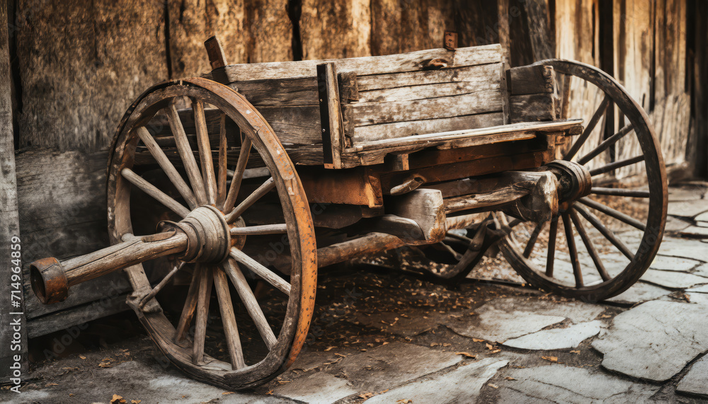 Antique wooden rustic cart.