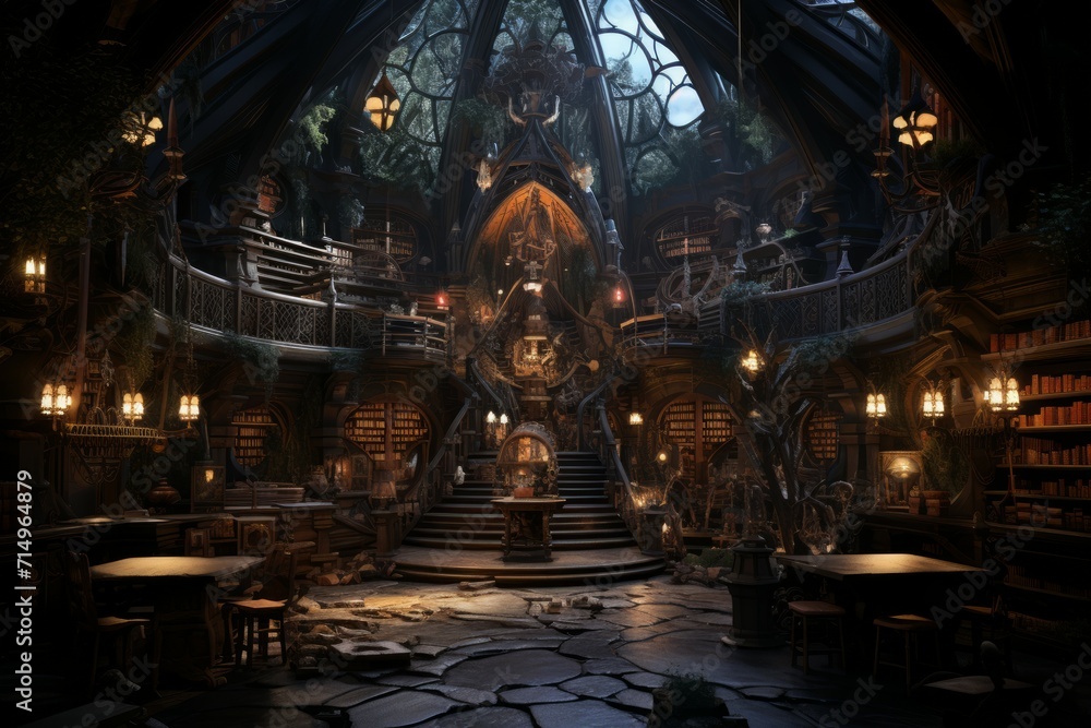 Obraz premium Mysterious shadow libraries in Fantasy - Generative AI