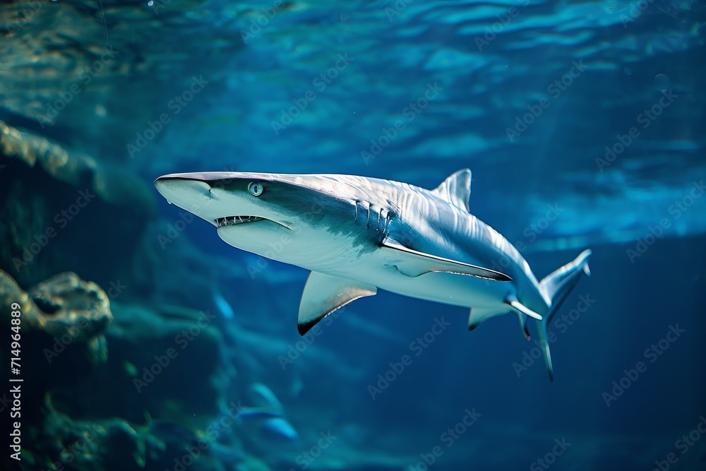 Obraz premium lonely tintorera shark swimming underwater in the sea