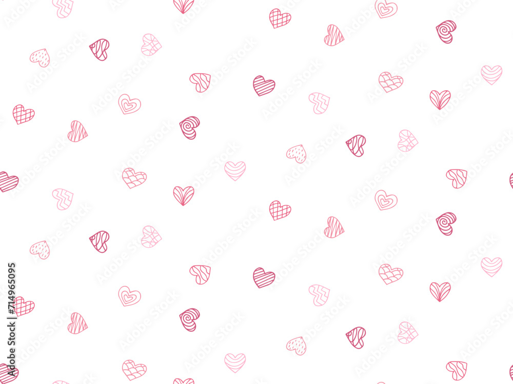 Cute Seamless Pattern with outline hearts. Pink Doodle Love symbol. Hand Drawn Heart shape. Valentine's Day, wedding, anniversary, Mother's day background. Wrapping paper, wallpaper design
