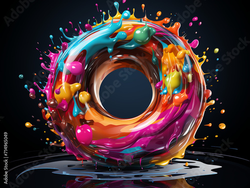 colorful abstract donut on black background,AI Generation
