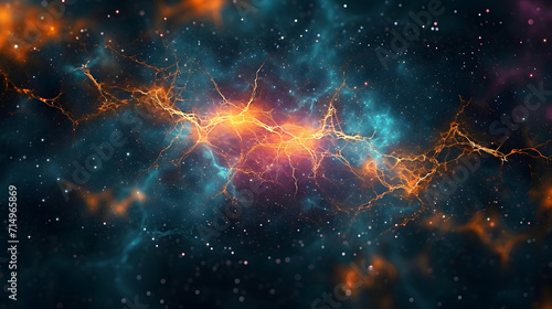 Closeup, design and brain neurons background for motion, neuroscience and chemistry dynamic. Ai generated, abstract and creative banner art for genetic impulse, neurology and psychedelic mockup space photo