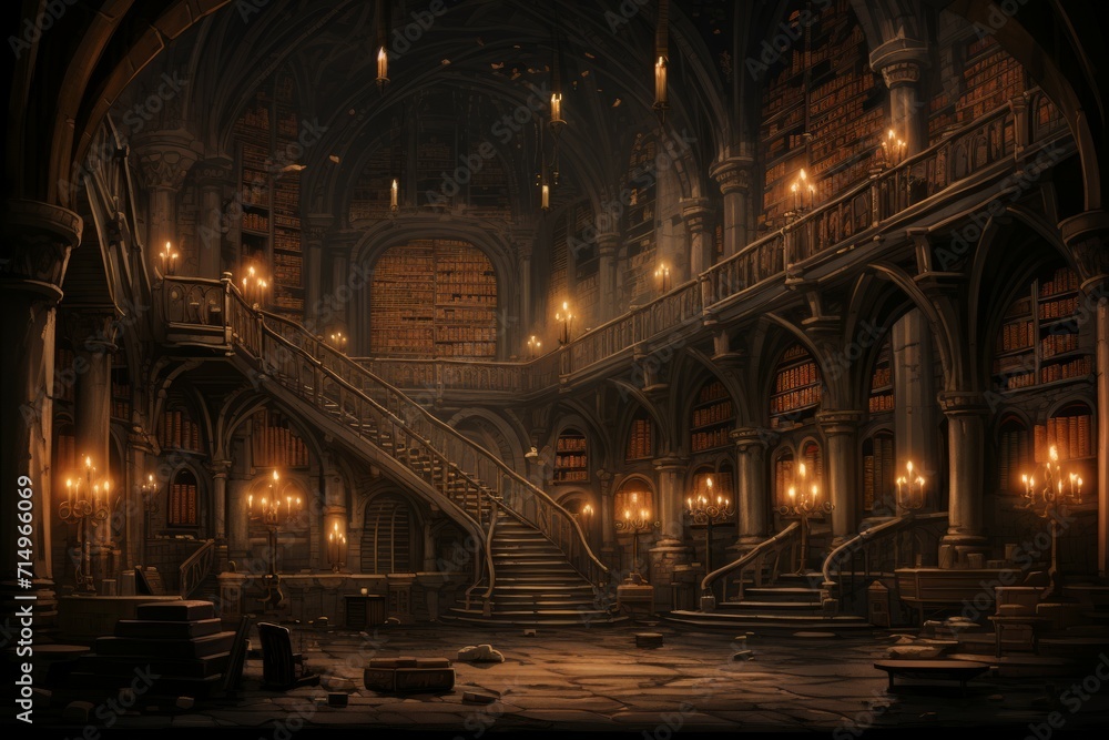 Fototapeta premium Mysterious shadow libraries in Fantasy - Generative AI