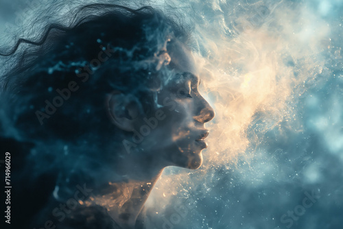 Woman Amidst Ethereal Clouds