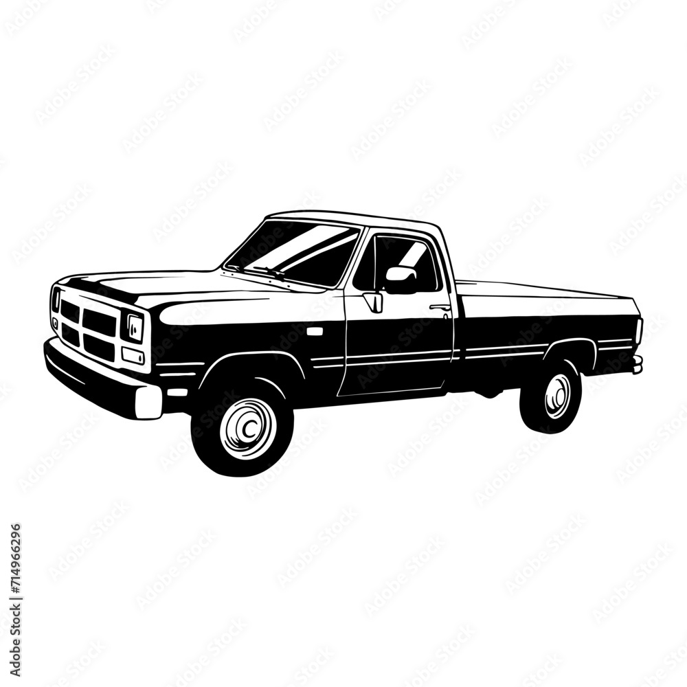 Pickup Truck, Muscle car, Classic Truck car, Stencil, Silhouette, Vector Clip Art for tshirt and emblem