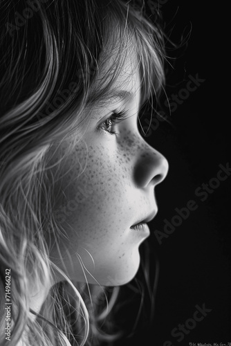 Innocent Charm: Black-and-White Portrait of a Freckled Child