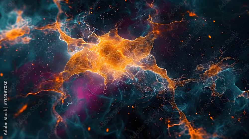 Closeup, design and brain neurons background for motion, neuroscience and chemistry dynamic. Ai generated, abstract and creative banner art for genetic impulse, neurology and psychedelic mockup space Closeup, design and brain neurons background for motion, neuroscience and chemistry dynamic. Ai generated, abstract and creative banner art for genetic impulse, neurology and psychedelic mockup space