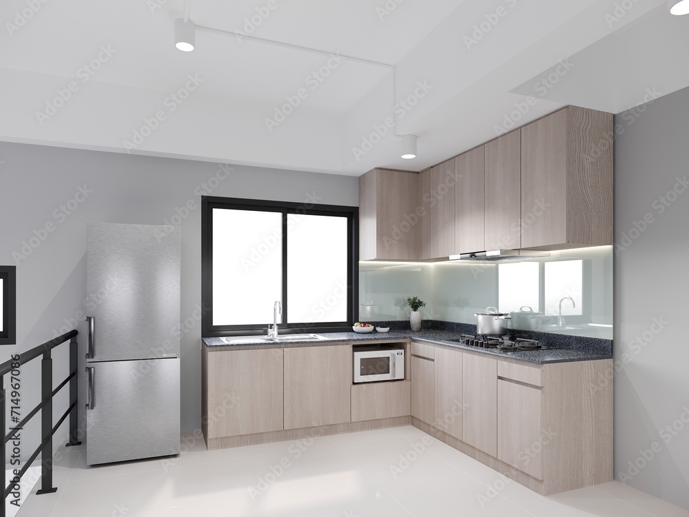 modern kitchen room interior design, 3d rendering modern kitchen room interior design, 3d rendering