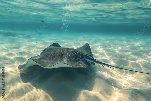 a sting ray swimming in the sea ground  photo
