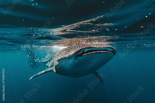  a big  whale shark swimming underwater  in the sea