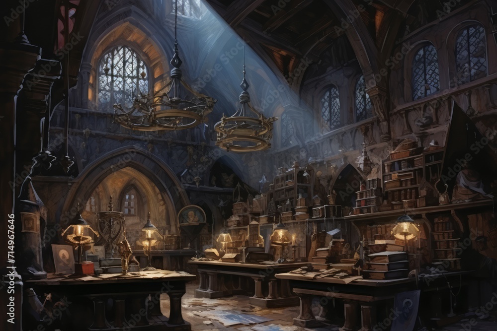 Obraz premium Mysterious shadow libraries in Fantasy - Generative AI