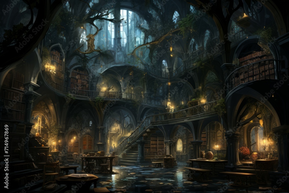 Fototapeta premium Mysterious shadow libraries in Fantasy - Generative AI