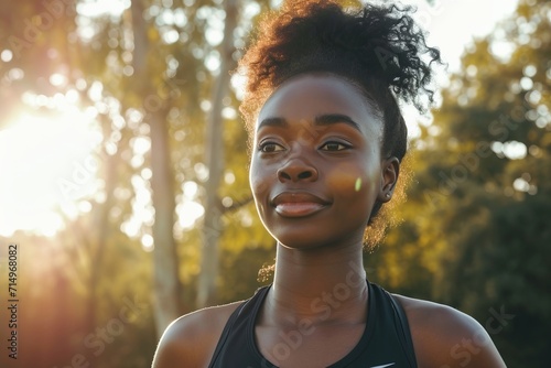 young black woman wearing sport clothes outdoors